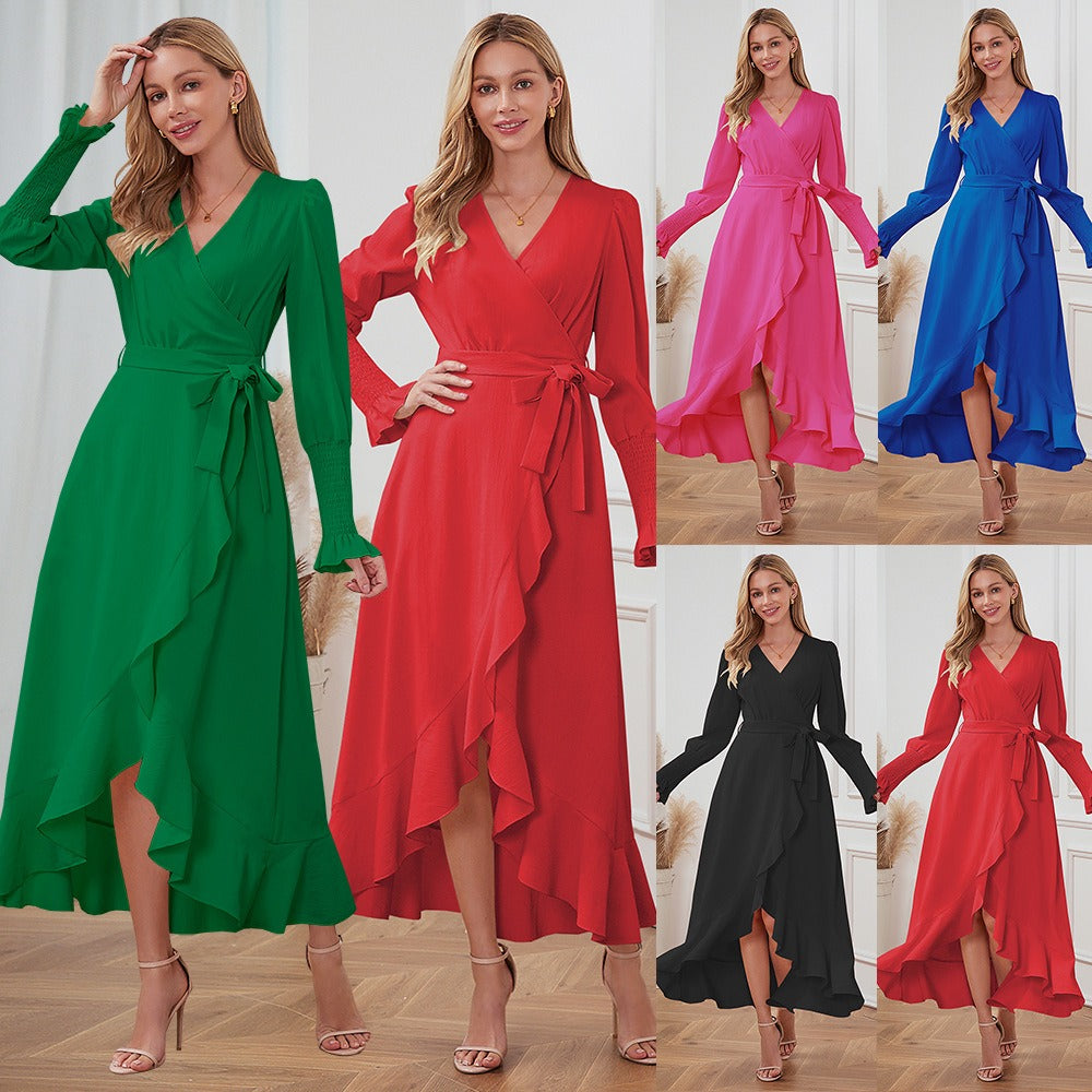 V-neck ruffled Elegant Dress