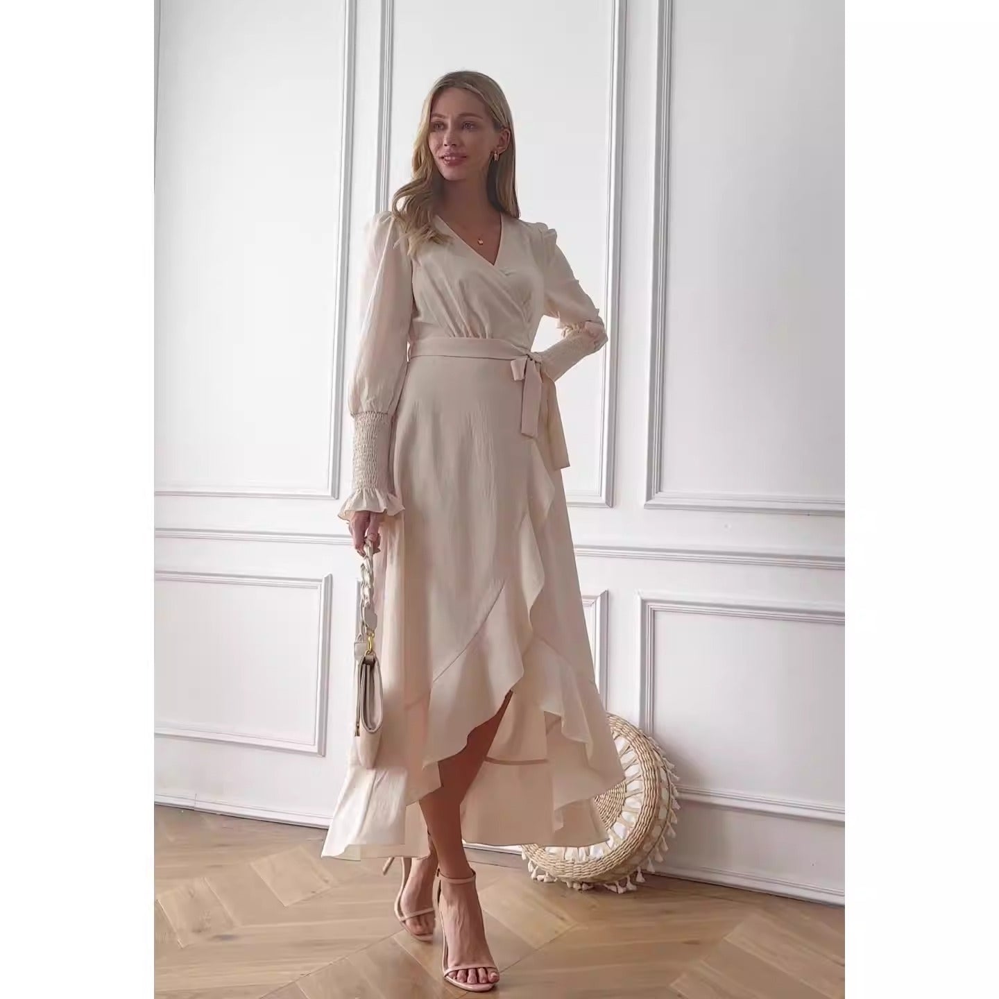 V-neck ruffled Elegant Dress