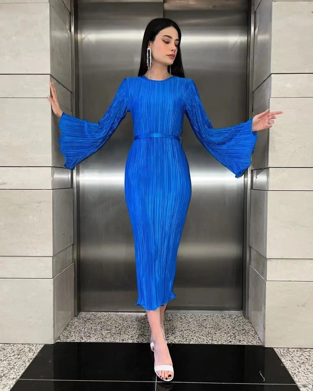 Long Sleeve Lace-Up Dress