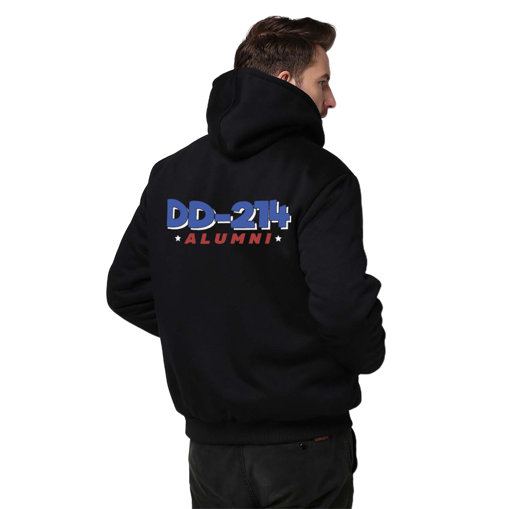 DD-214 Alumni Thick Plush Zippered Hoodie Long Sleeve Coat
