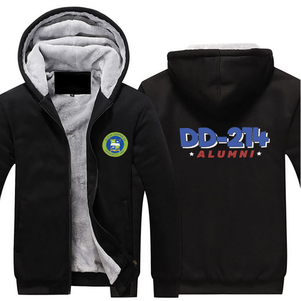 DD-214 Alumni Thick Plush Zippered Hoodie Long Sleeve Coat