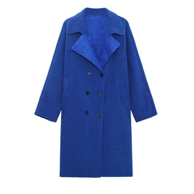 Loose Lambswool Blue Big Size Long Thick Jacket