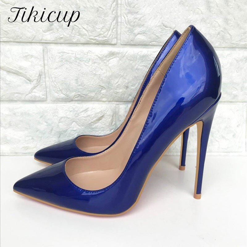 Tikicup Dark Blue Women Patent Pointed Toe Stiletto High Heels