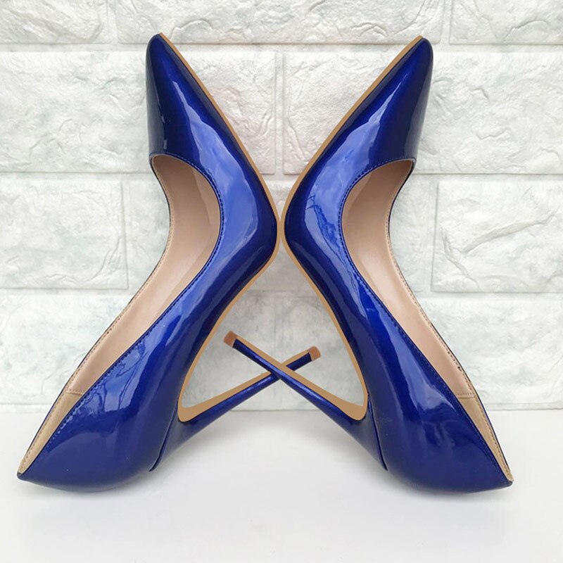 Tikicup Dark Blue Women Patent Pointed Toe Stiletto High Heels