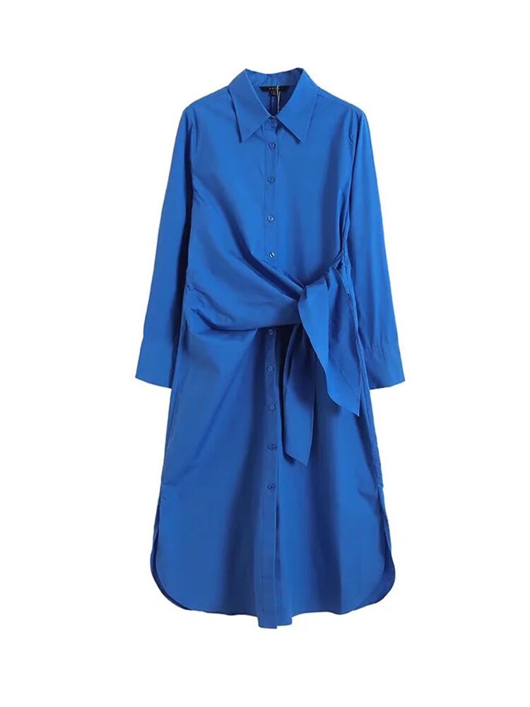 Midi with Sashes Long Sleeve Dress