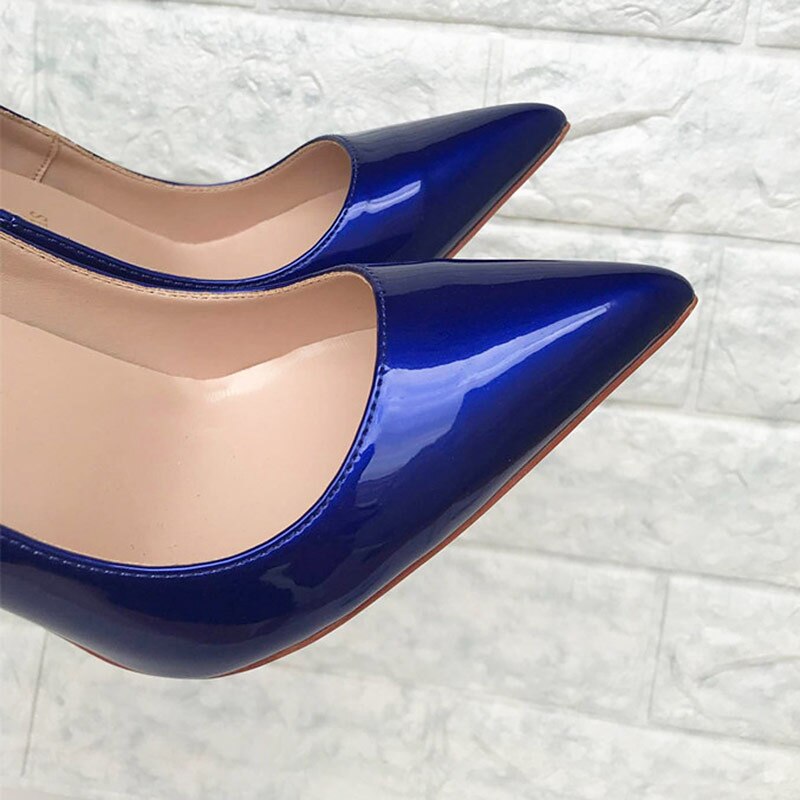 Tikicup Dark Blue Women Patent Pointed Toe Stiletto High Heels
