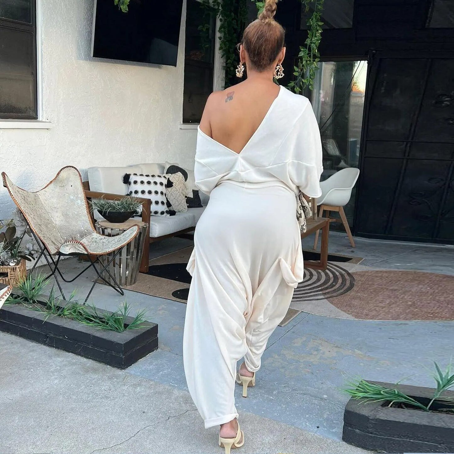 Off Shoulder Draped Harem Jumpsuit