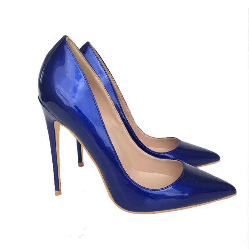 Tikicup Dark Blue Women Patent Pointed Toe Stiletto High Heels