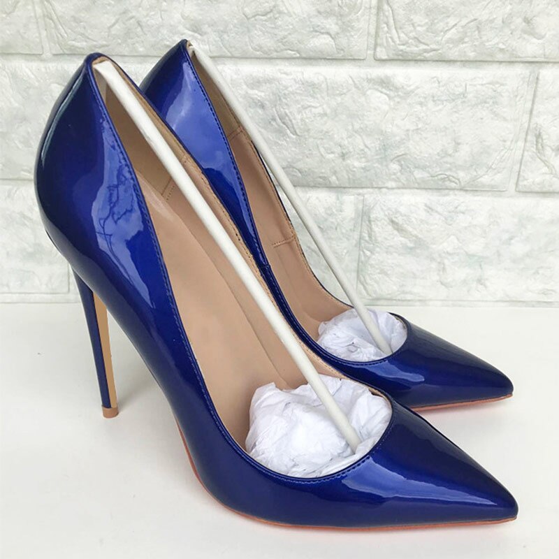 Tikicup Dark Blue Women Patent Pointed Toe Stiletto High Heels