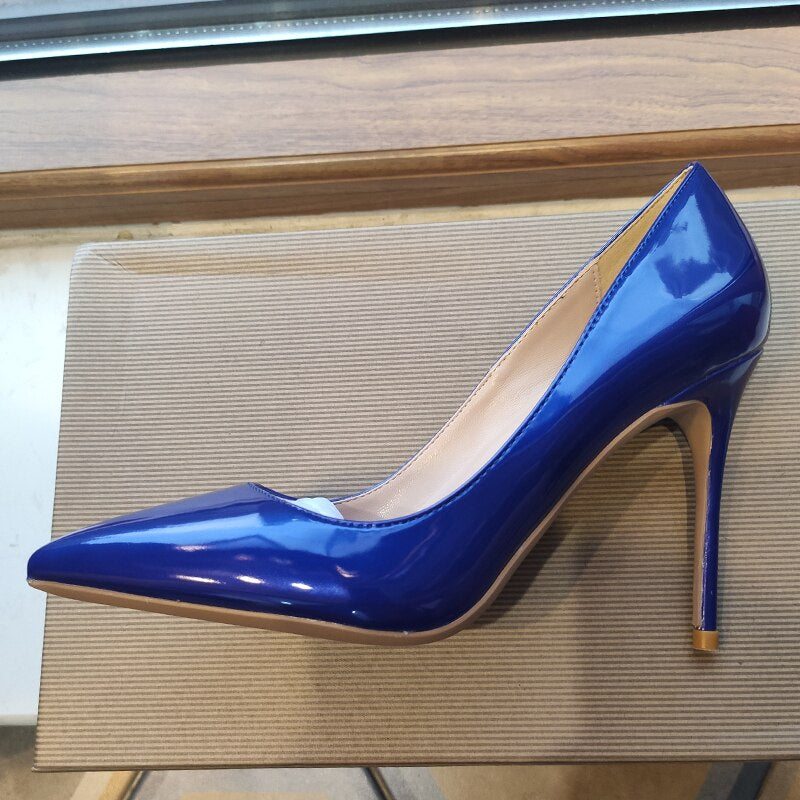 Tikicup Dark Blue Women Patent Pointed Toe Stiletto High Heels