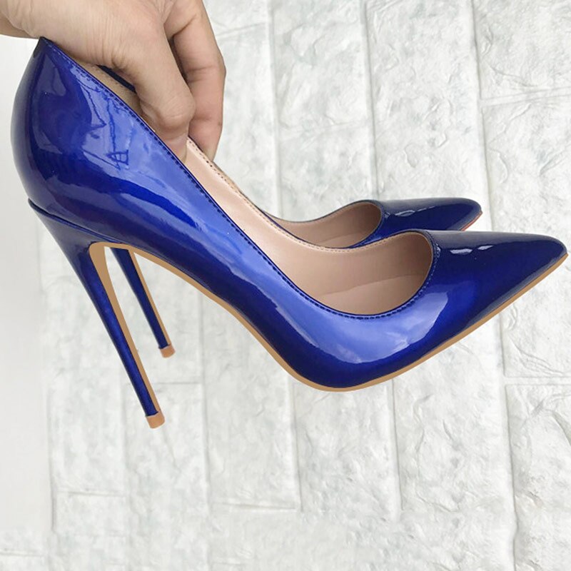 Tikicup Dark Blue Women Patent Pointed Toe Stiletto High Heels