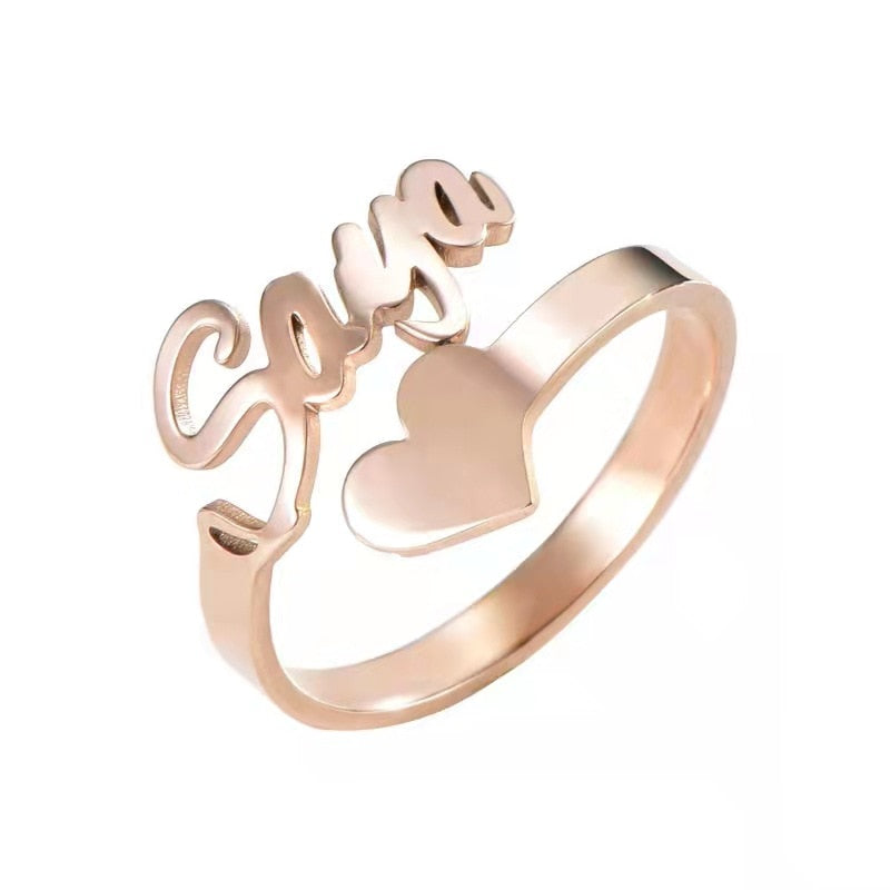 Custom Name Ring Stainless Steel With Heart