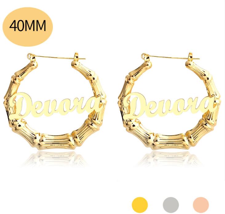 Stainless Steel Bamboo Hoop Earrings Customize Name