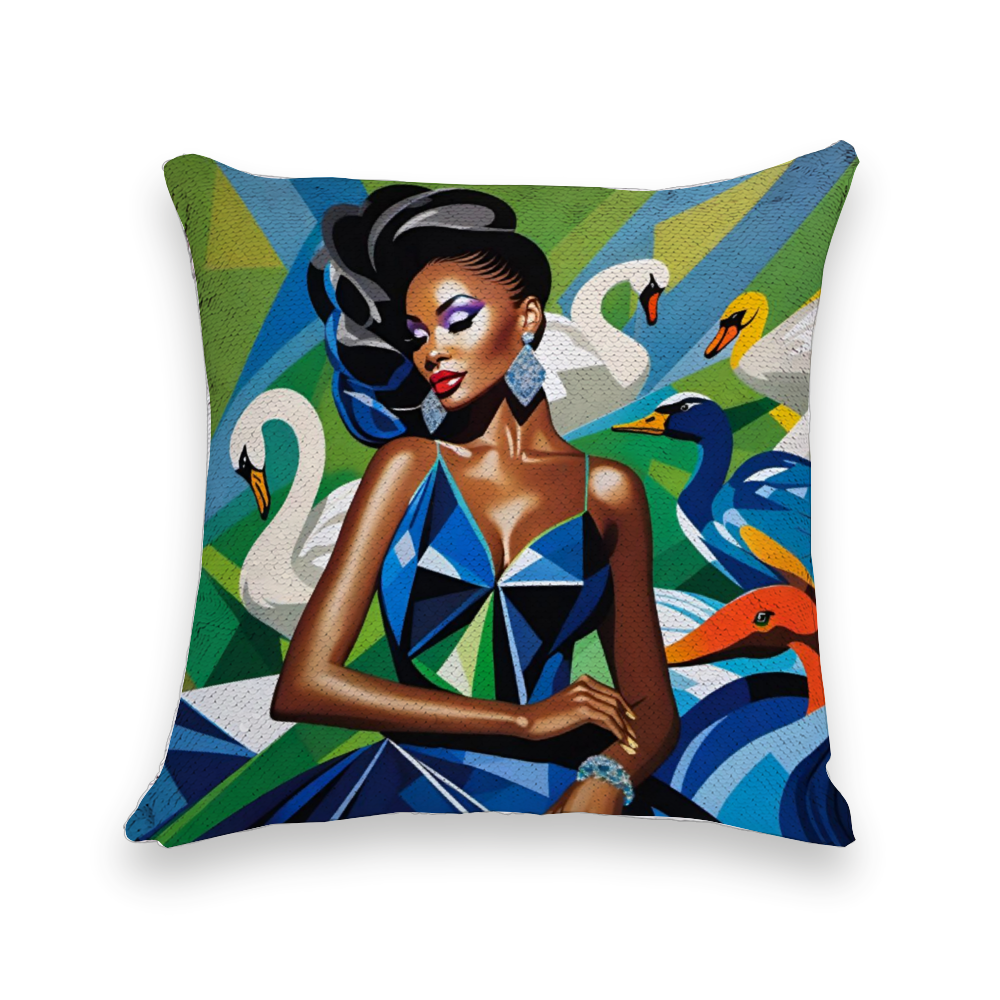 AGXi Luxury and Swans Sequins Pillowcase
