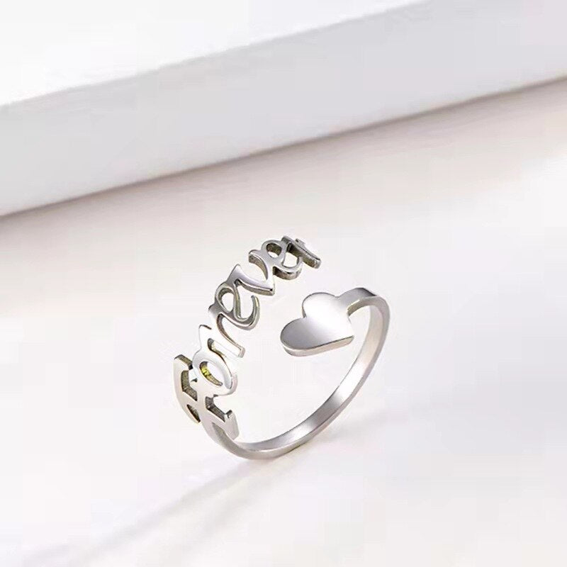 Custom Name Ring Stainless Steel With Heart