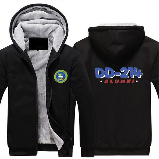 DD-214  Alumni Thick Plush Zippered Hoodie Long Sleeve Coat
