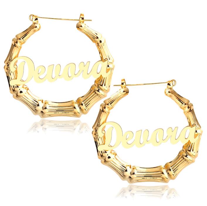 Stainless Steel Bamboo Hoop Earrings Customize Name