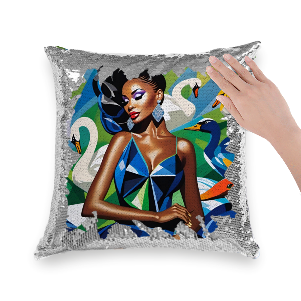 AGXi Luxury and Swans Sequins Pillowcase