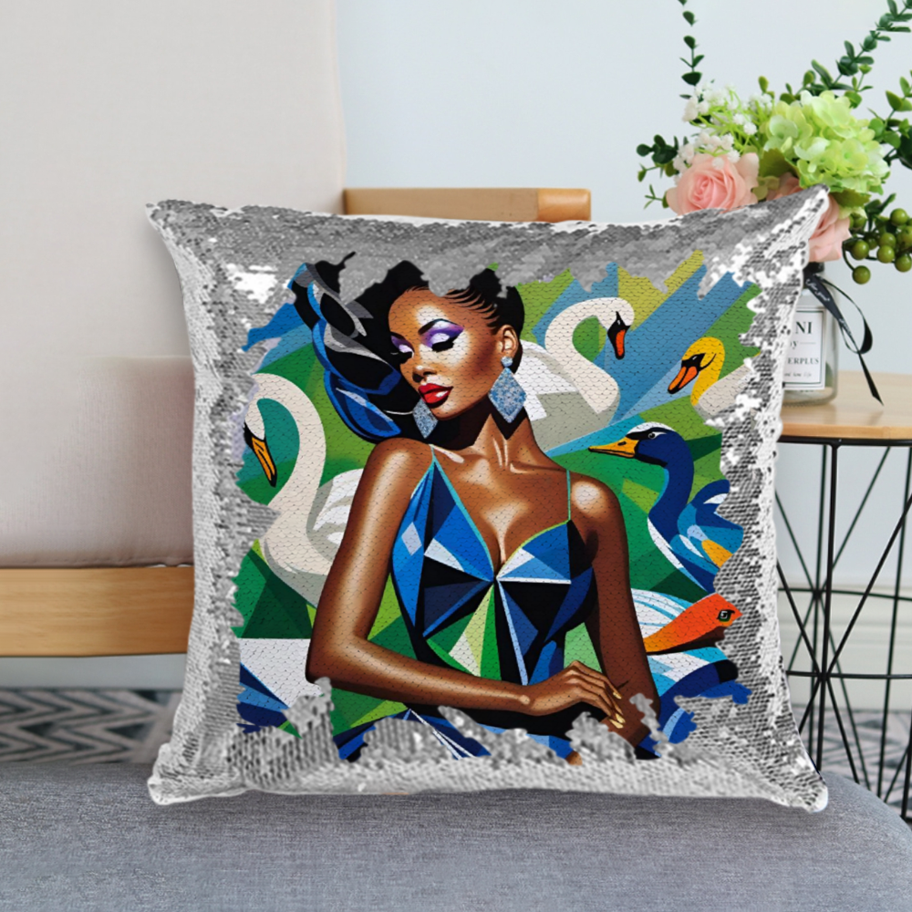 AGXi Luxury and Swans Sequins Pillowcase