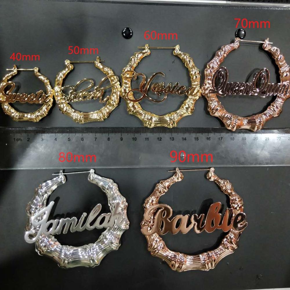 Stainless Steel Bamboo Hoop Earrings Customize Name